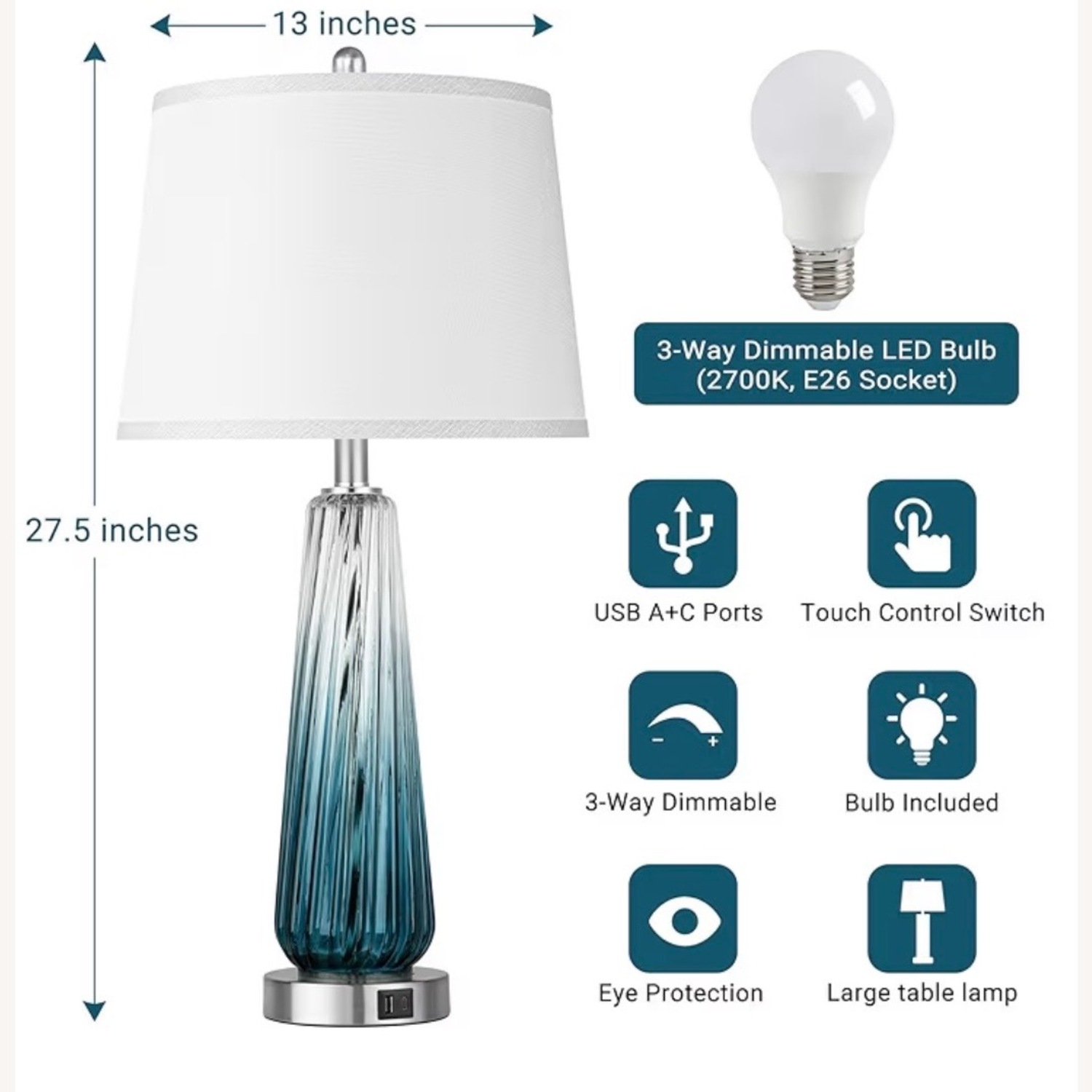 Wayfair Ivy Bronx Blue Glass Table Lamp - image-5