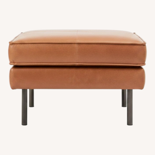 Used West Elm Axel Light Brown Leather Ottoman for sale on AptDeco