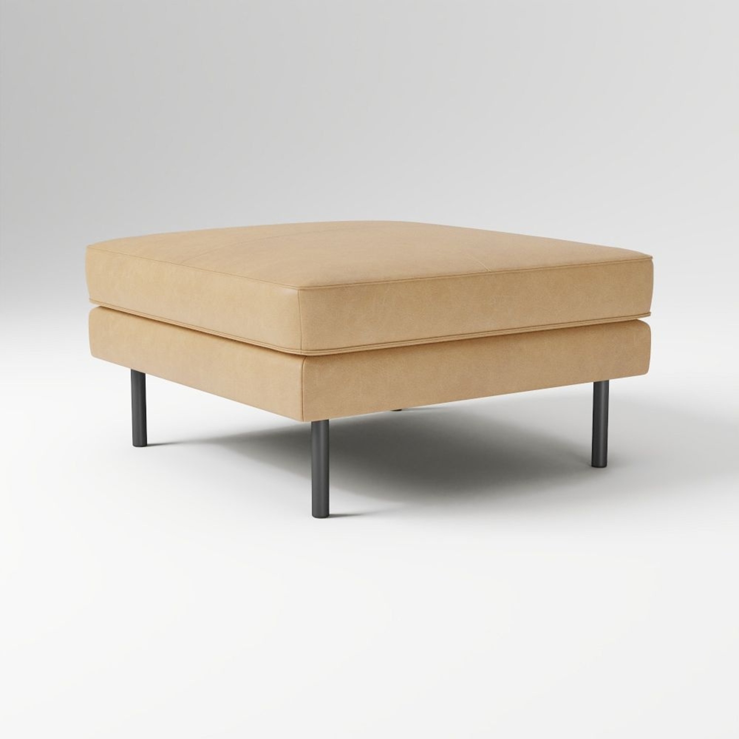 West Elm Axel Light Brown Leather Ottoman - image-4