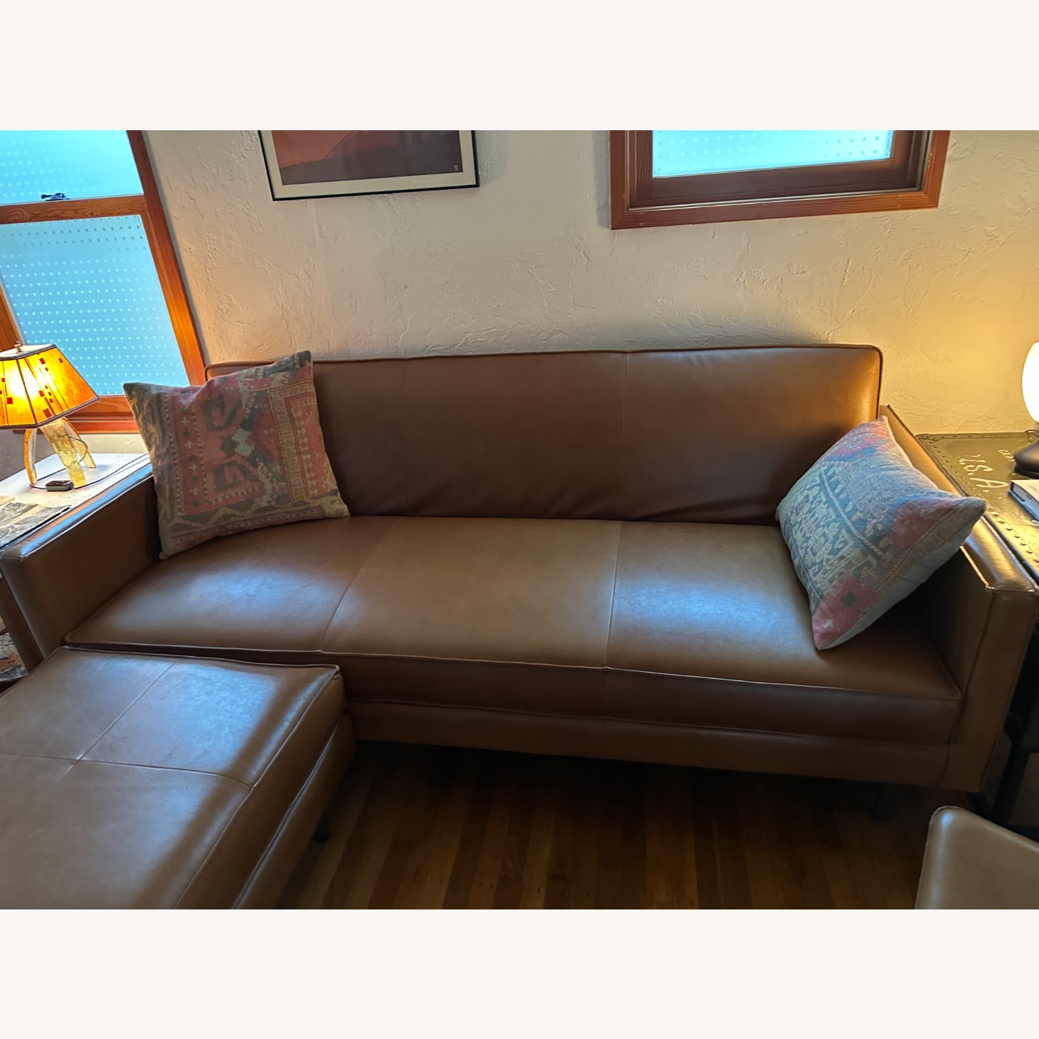 West Elm Axel Light Brown Leather Ottoman - image-3
