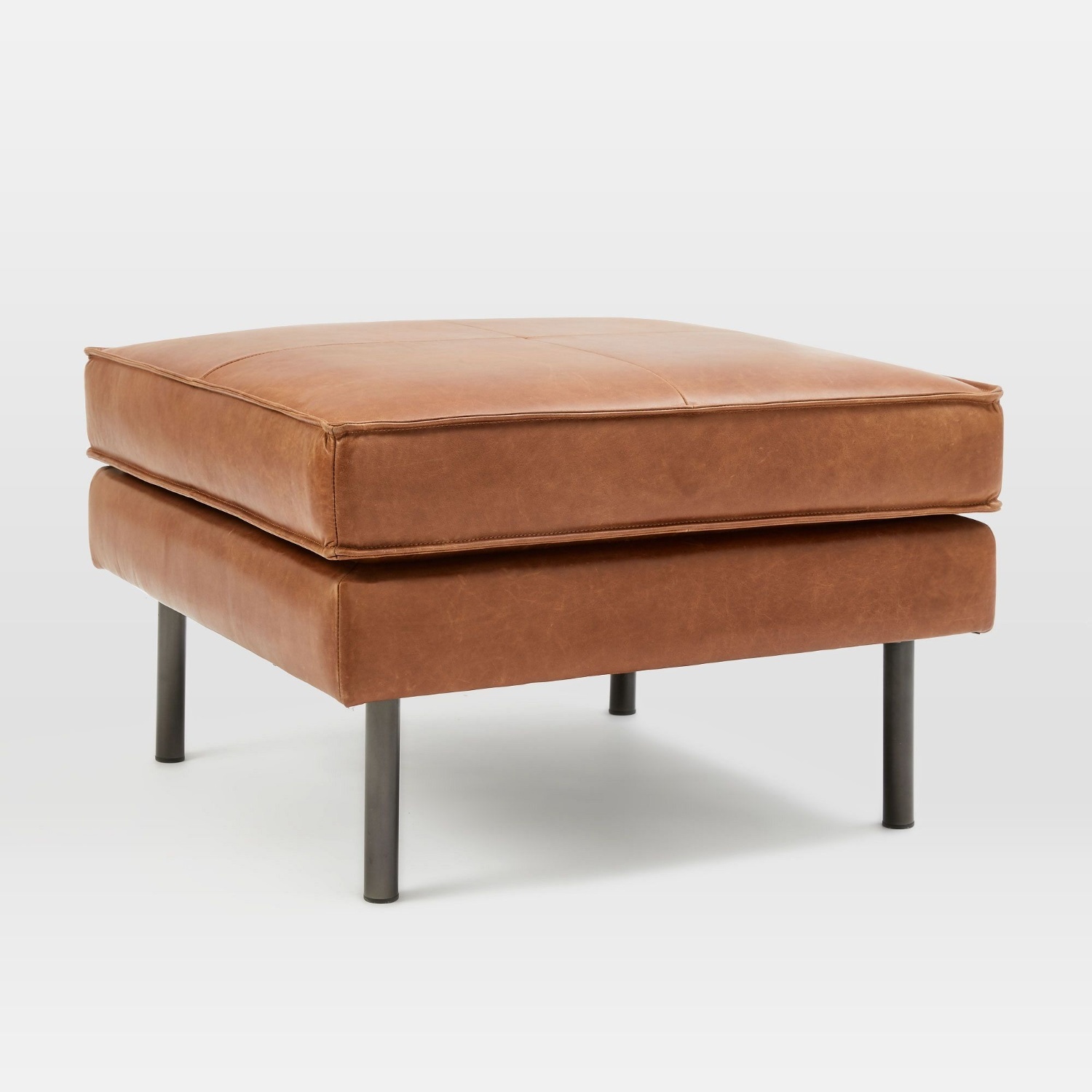 West Elm Axel Light Brown Leather Ottoman - image-5