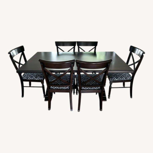 Used Bassett Harvest Wood Dining Table + 6 Chairs for sale on AptDeco