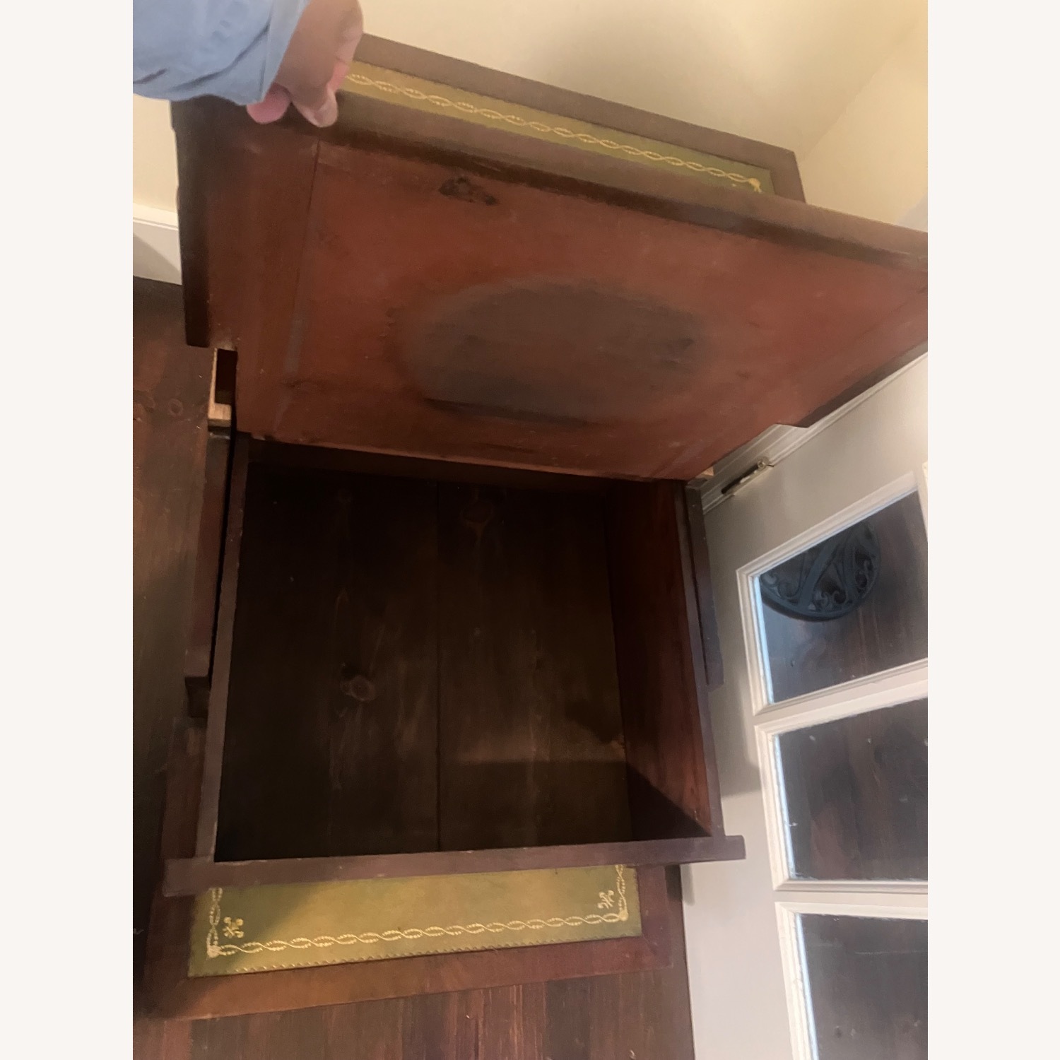 Antique Dark Brown Leather Nightstand - image-5