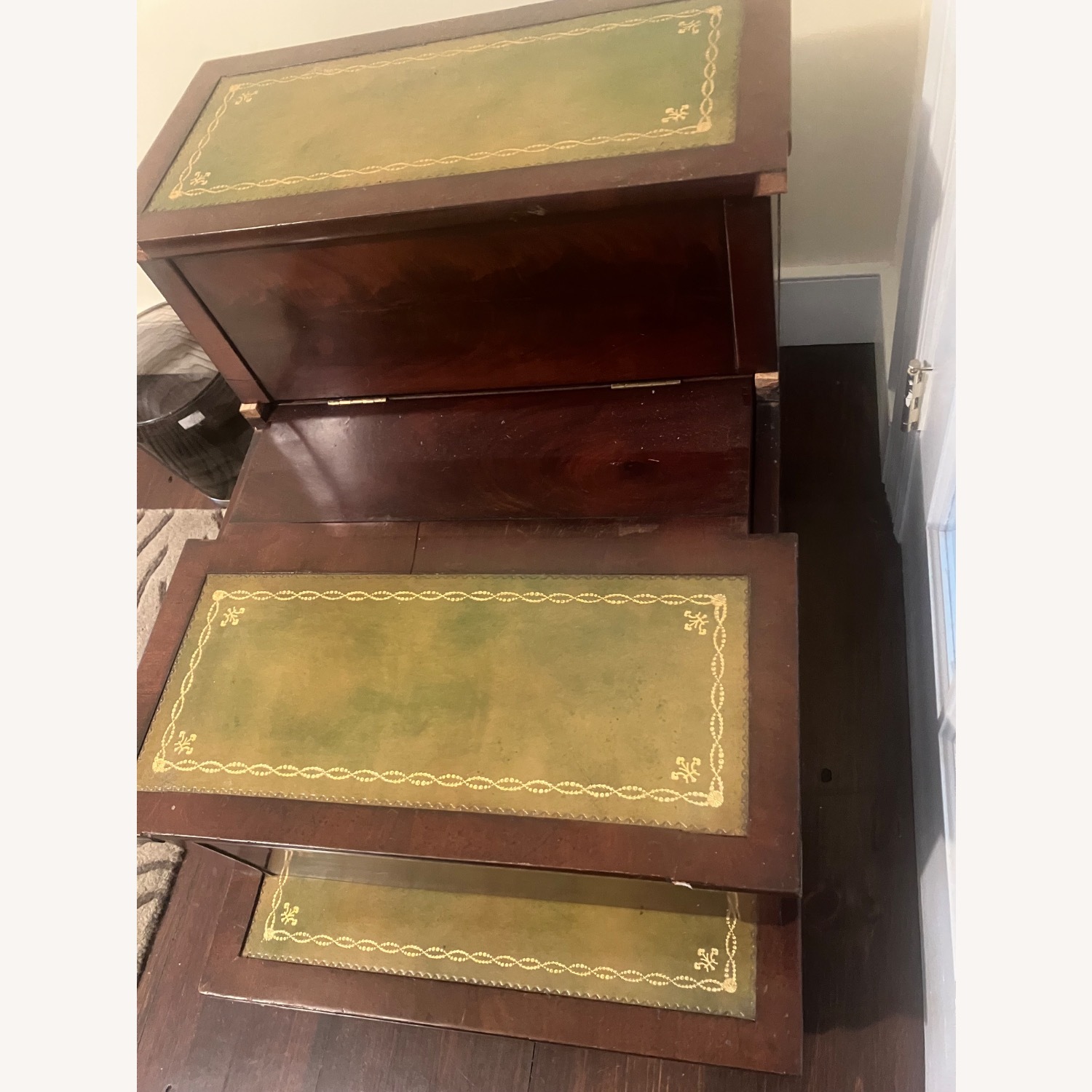 Antique Dark Brown Leather Nightstand - image-3
