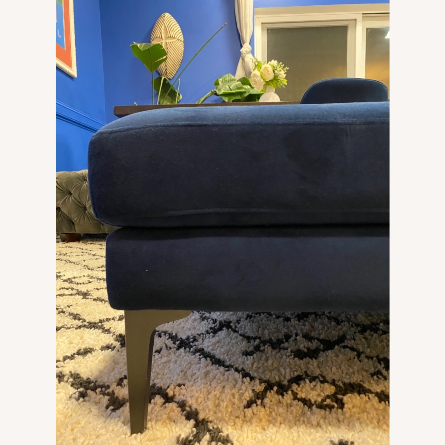 West Elm Andes Ottoman in Ink Blue Velvet - image-3