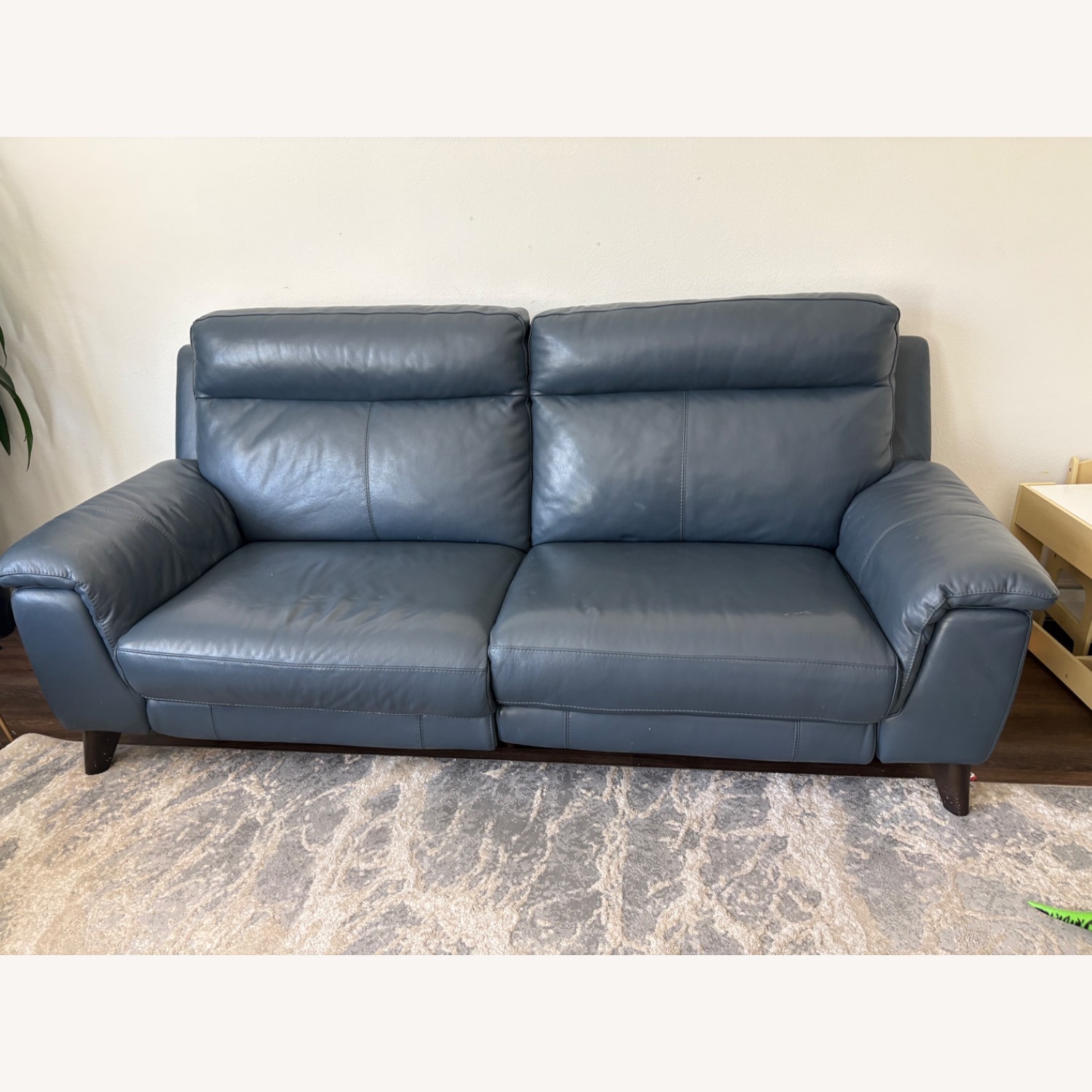 Living Spaces Moana Blue Leather 3+ Seater Sofa - image-1