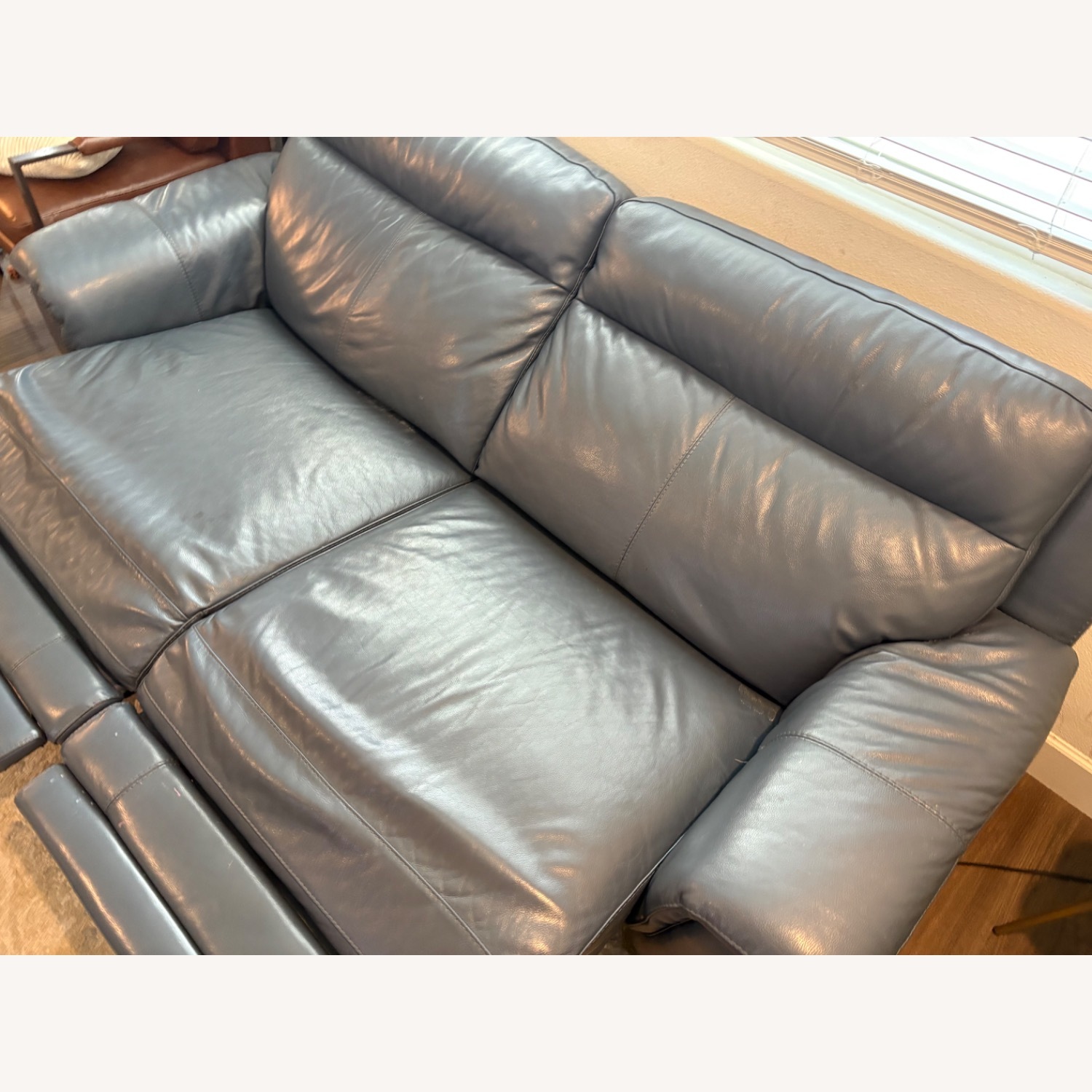 Living Spaces Moana Blue Leather 3+ Seater Sofa - image-7