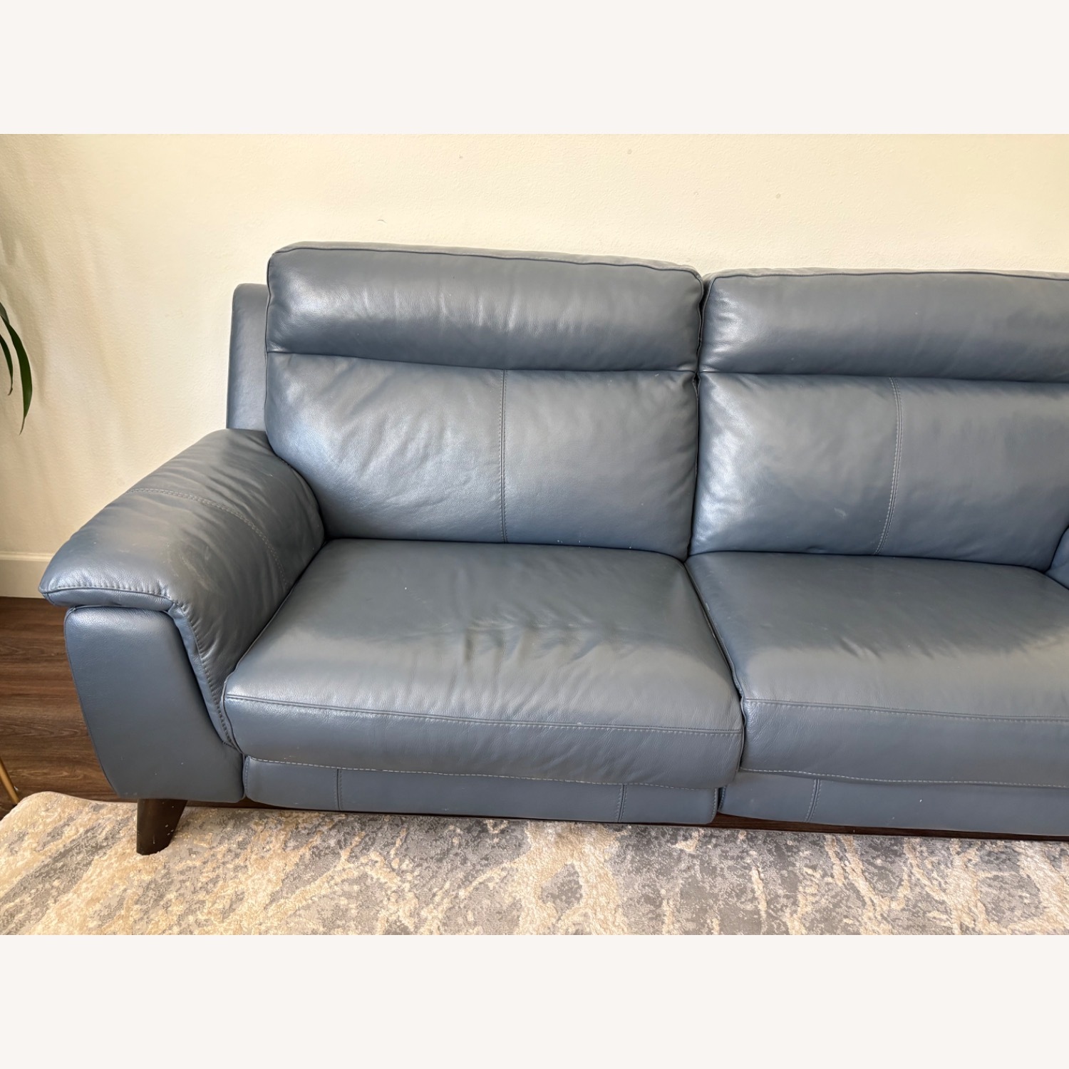 Living Spaces Moana Blue Leather 3+ Seater Sofa - image-2