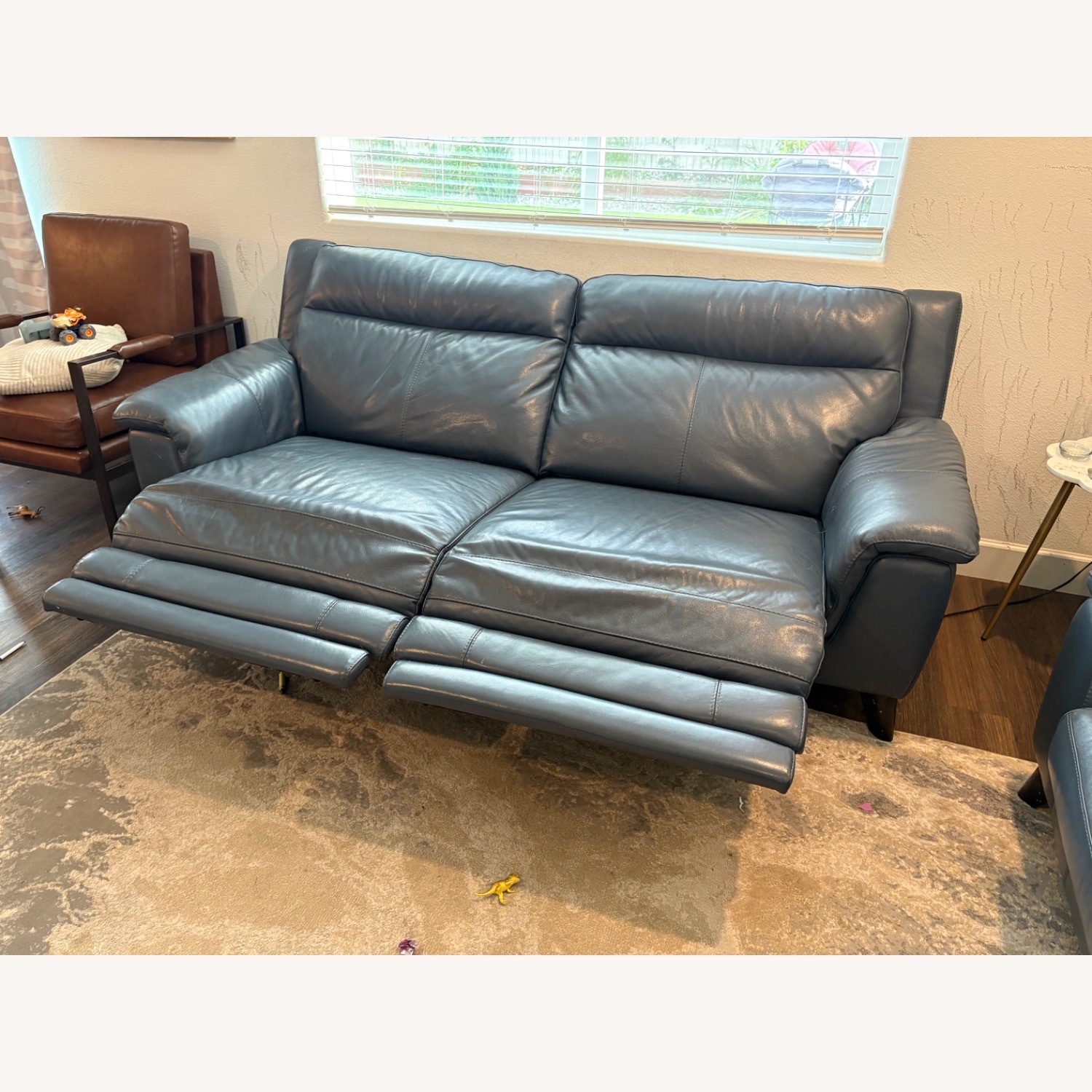 Living Spaces Moana Blue Leather 3+ Seater Sofa - image-6