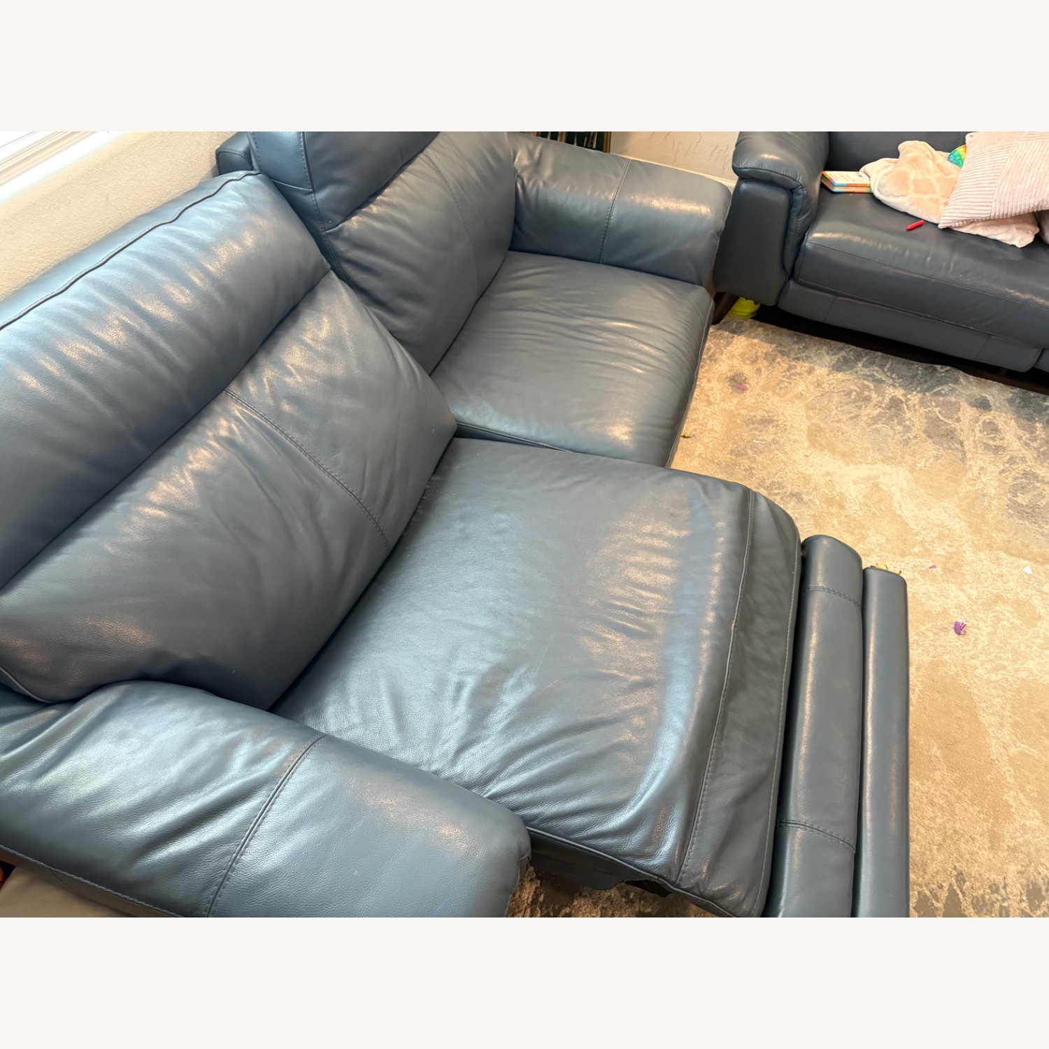 Living Spaces Moana Blue Leather 3+ Seater Sofa - image-5