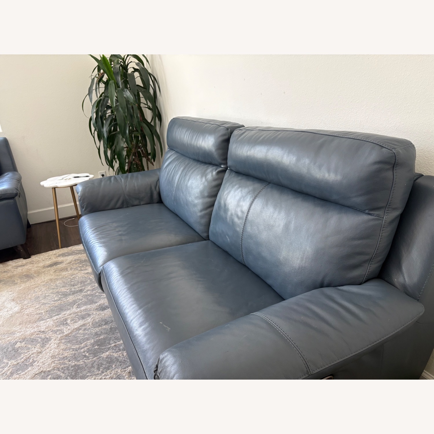 Living Spaces Moana Blue Leather 3+ Seater Sofa - image-3