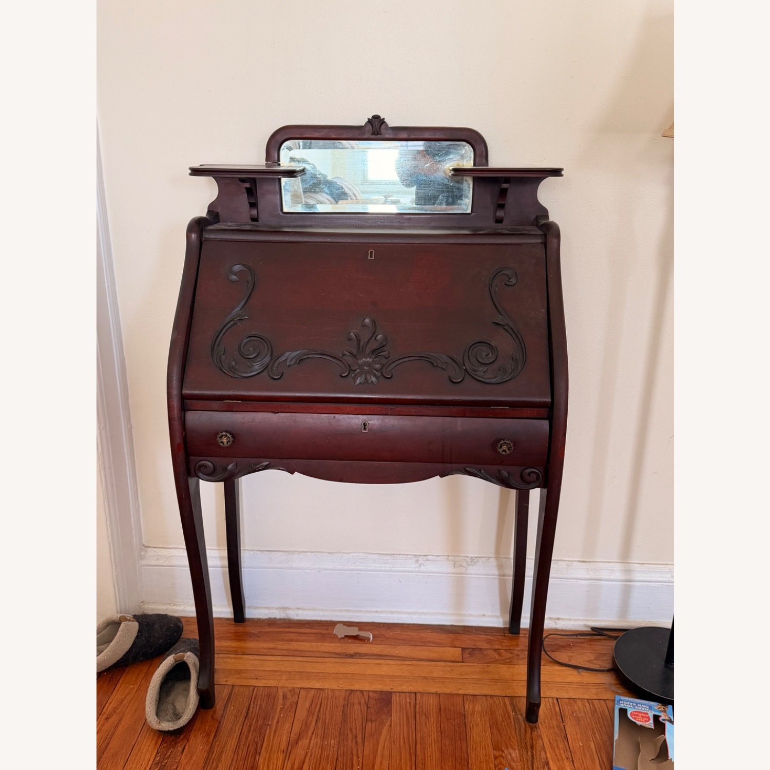 Vintage/Antique Dark Brown Wood Armoire - image-1