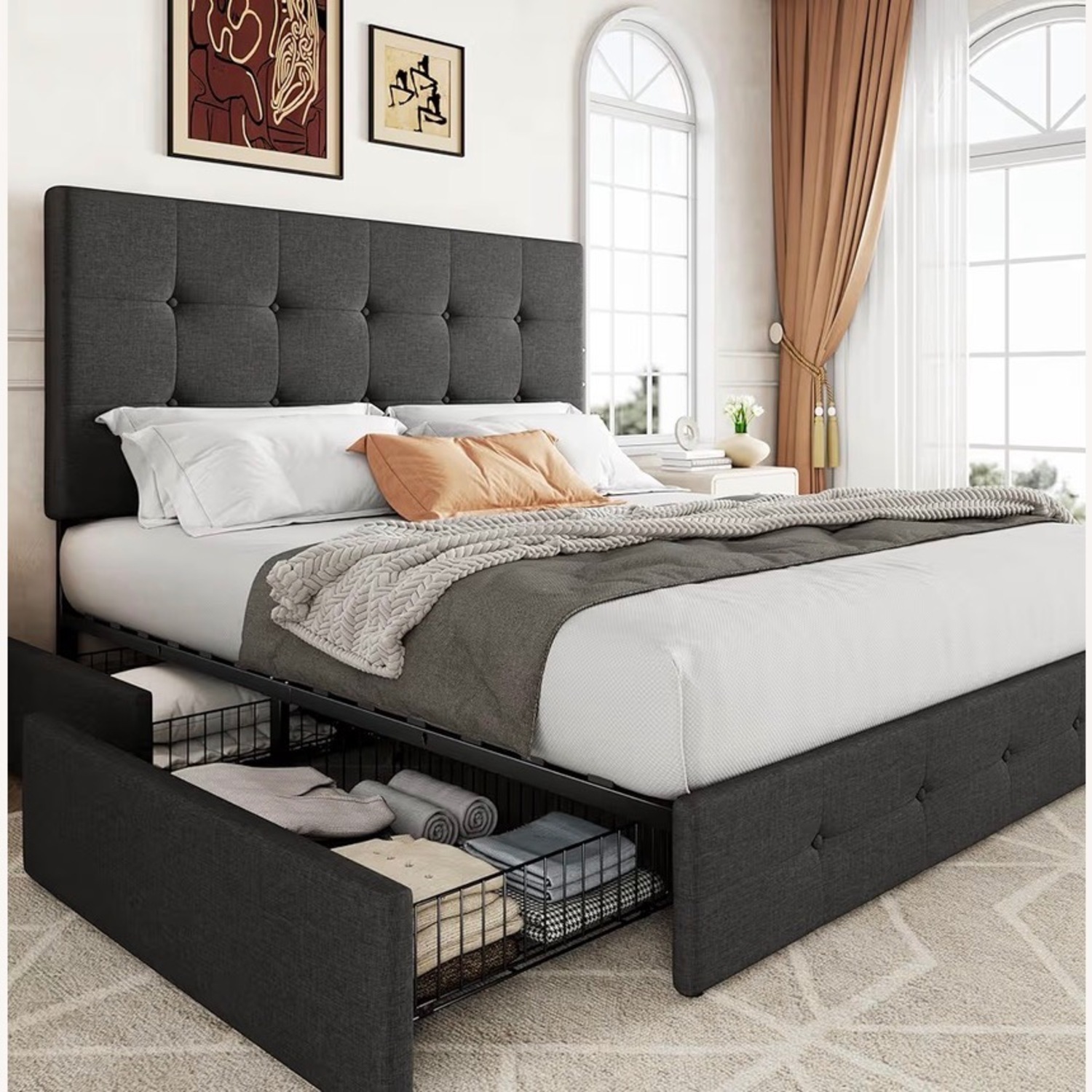Amazon Queen Bed Frame with Storage & Headboard - image-1
