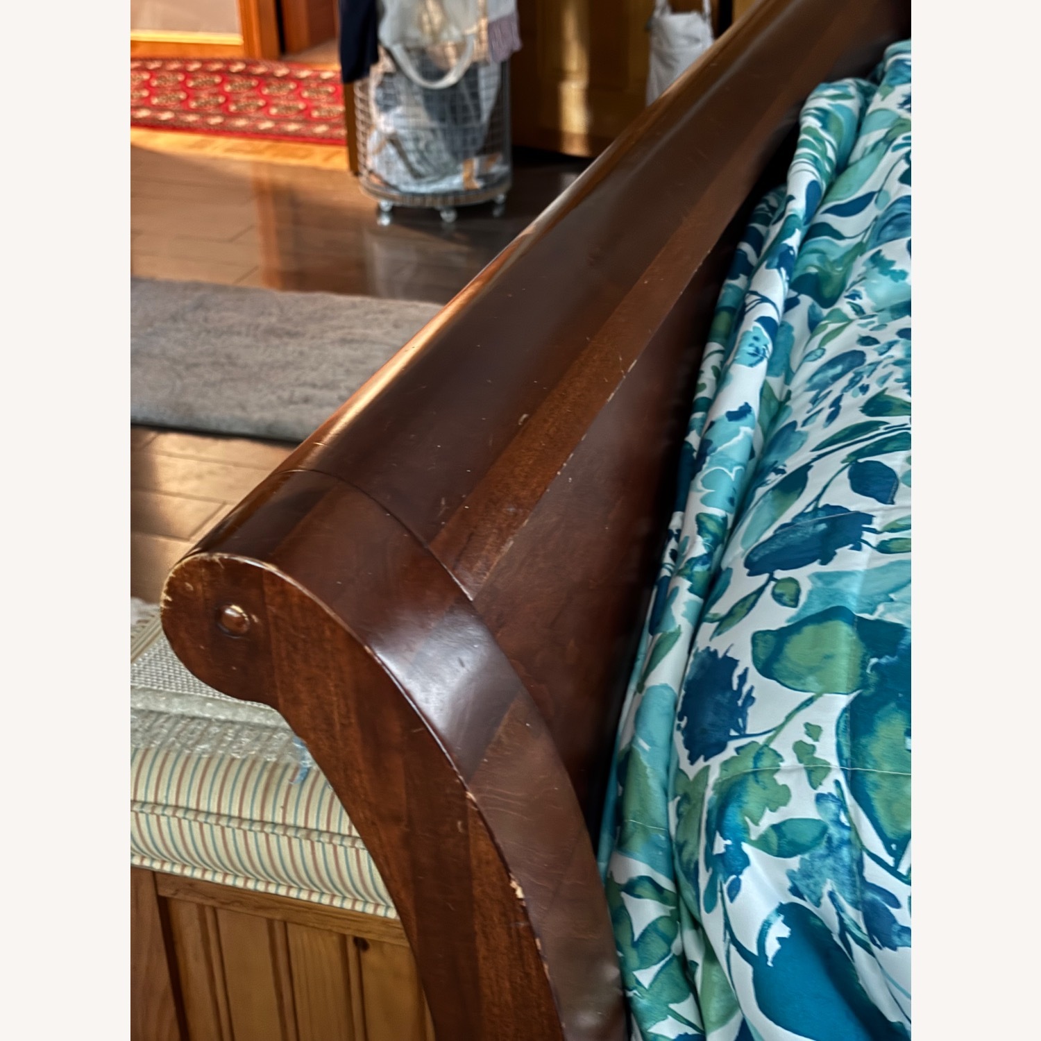 Dark Brown Wood Queen Bed - image-2