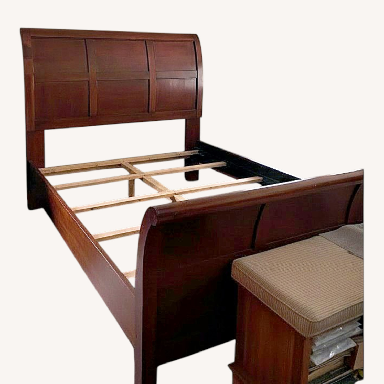 Dark Brown Wood Queen Bed - image-0
