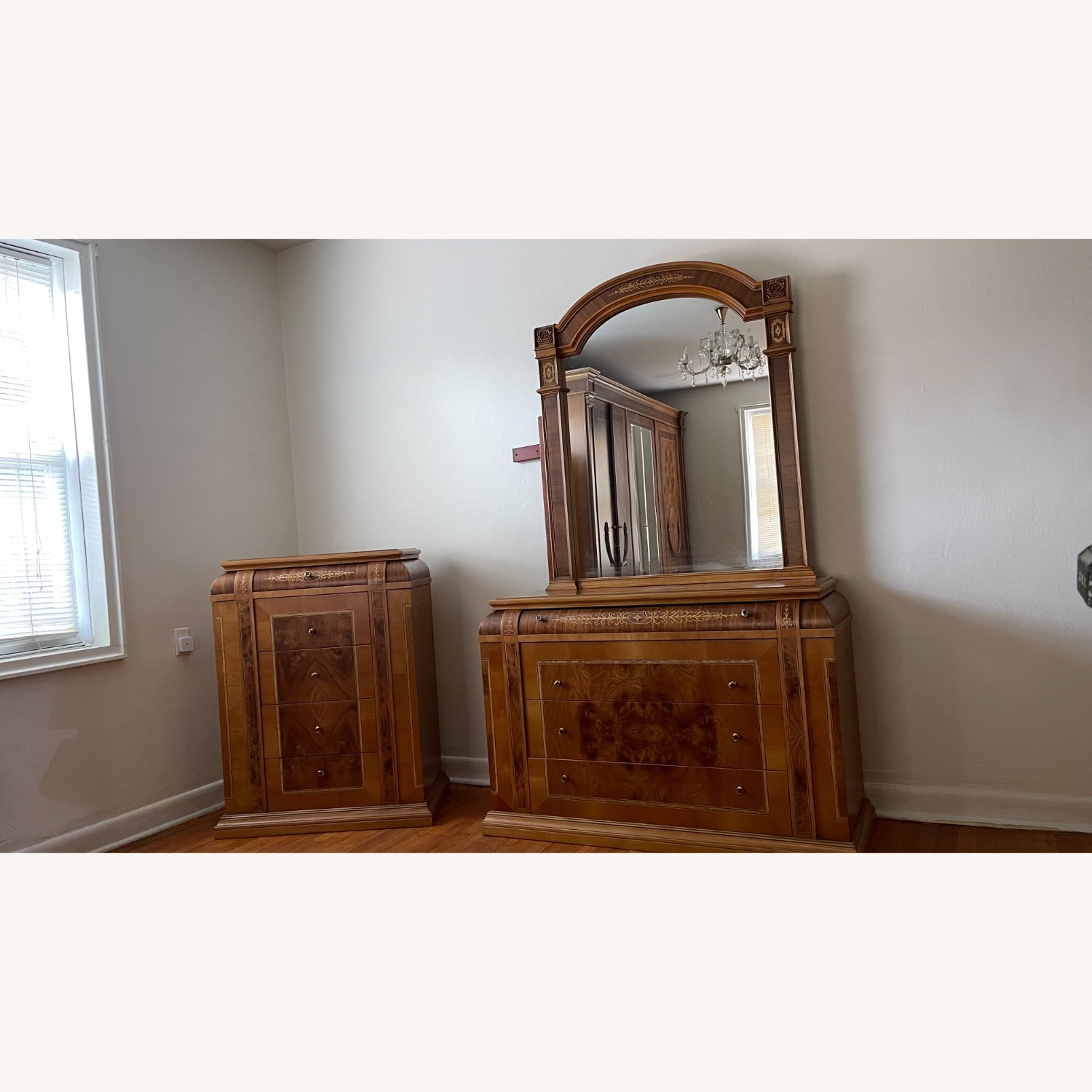 Vintage/Antique Light Brown Wood King Bed - image-3