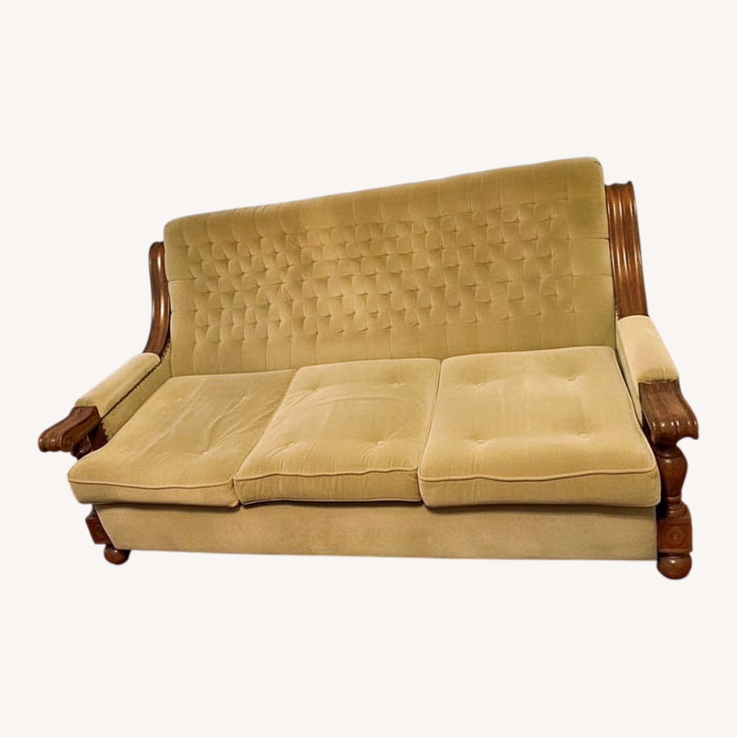 Vintage/Antique Green Fabric 3+ Seater Sofa - image-0