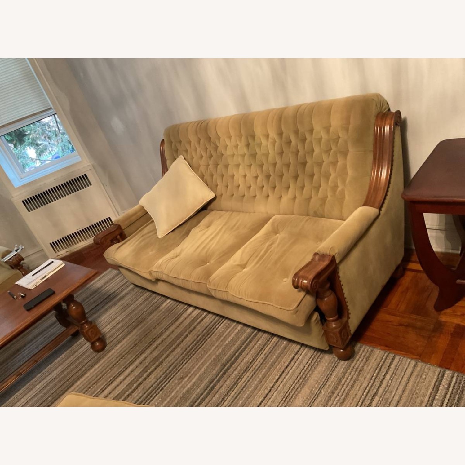 Vintage/Antique Green Fabric 3+ Seater Sofa - image-1