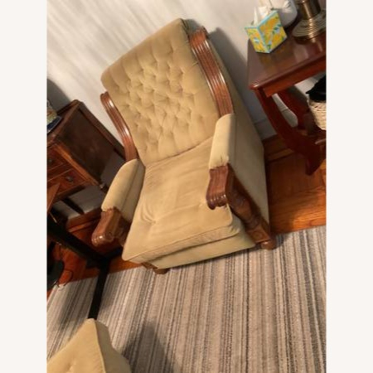 Vintage/Antique Green Fabric 3+ Seater Sofa - image-4
