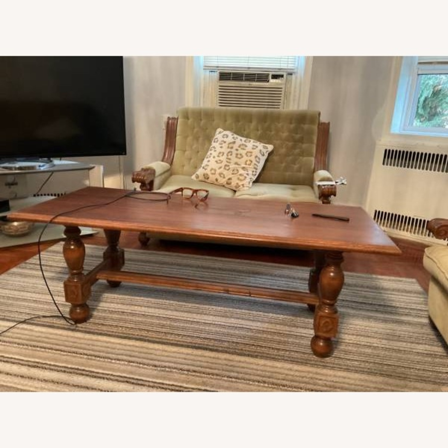 Vintage/Antique Green Fabric 3+ Seater Sofa - image-5