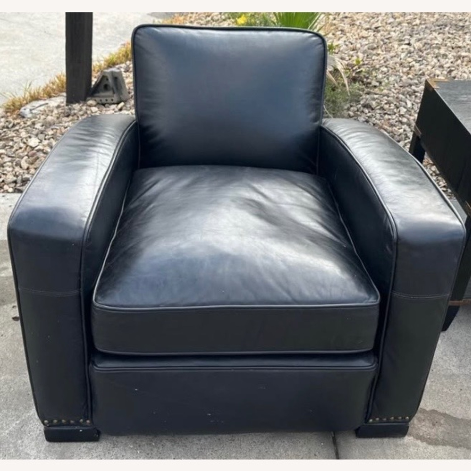 Restoration Hardware Black Leather Armchair - image-3