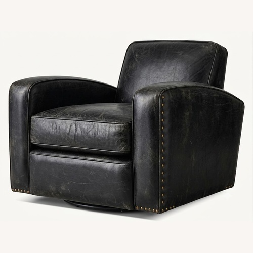 Used Restoration Hardware Black Leather Armchair for sale on AptDeco