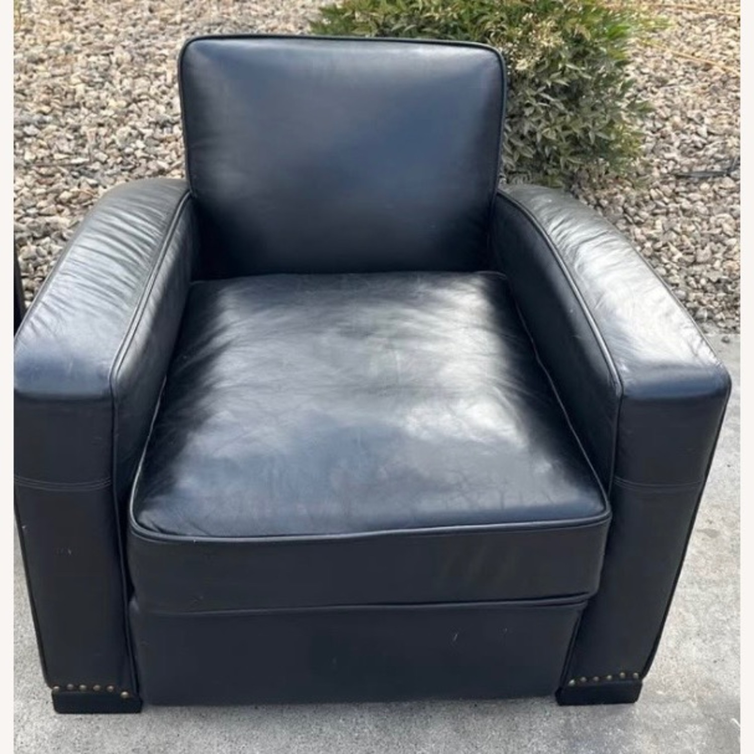Restoration Hardware Black Leather Armchair - image-2