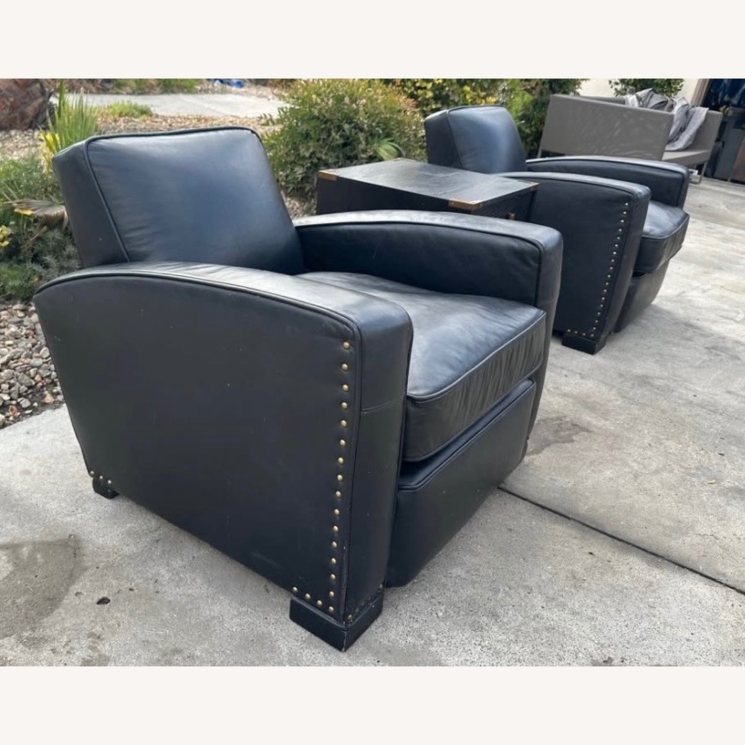 Restoration Hardware Black Leather Armchair - image-5