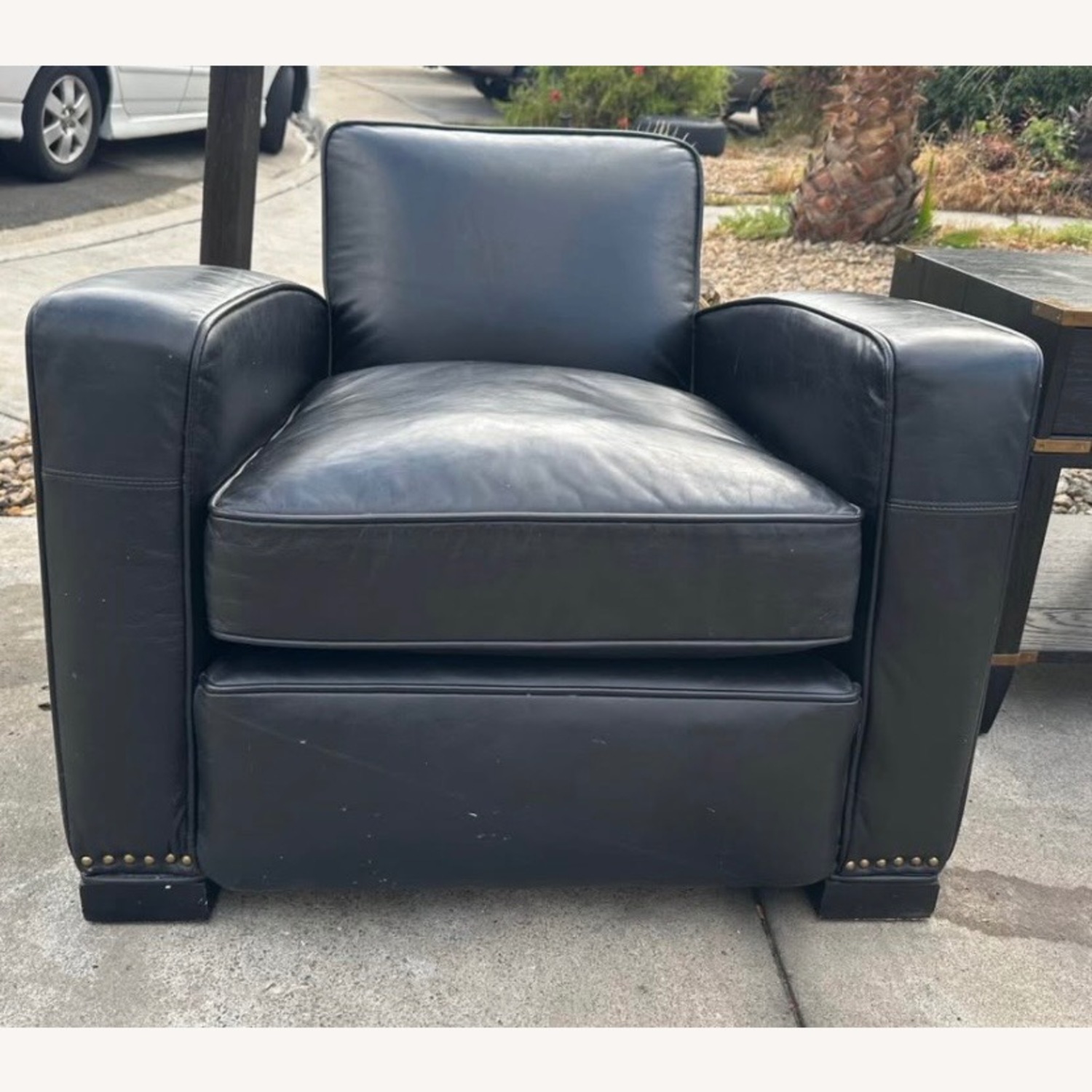 Restoration Hardware Black Leather Armchair - image-4