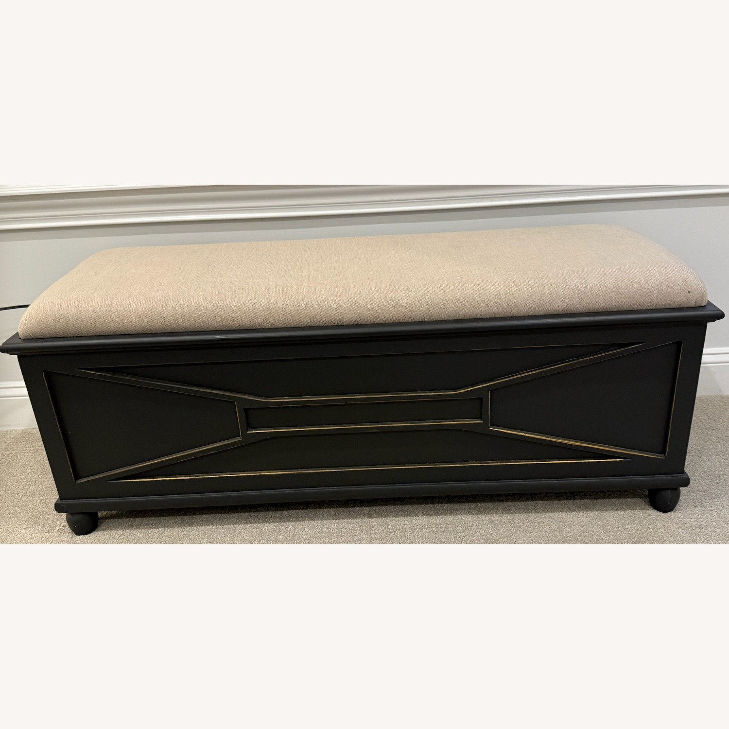 Ballard Designs Navy Trunk With Linen Upholstered Bench Top  - image-1