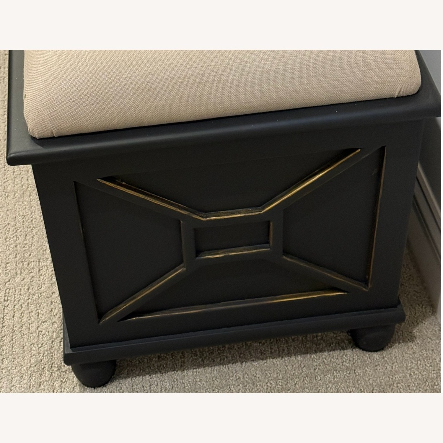 Ballard Designs Navy Trunk With Linen Upholstered Bench Top  - image-3