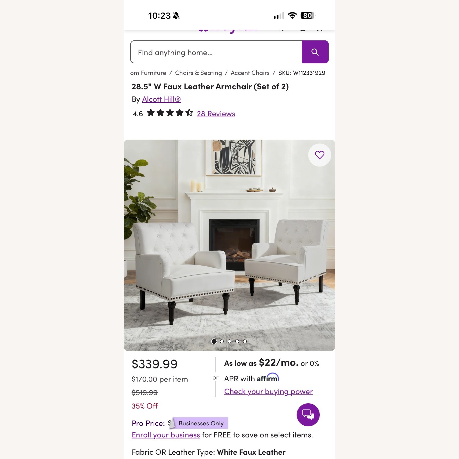 Wayfair White Faux Leather Armchair  - image-2