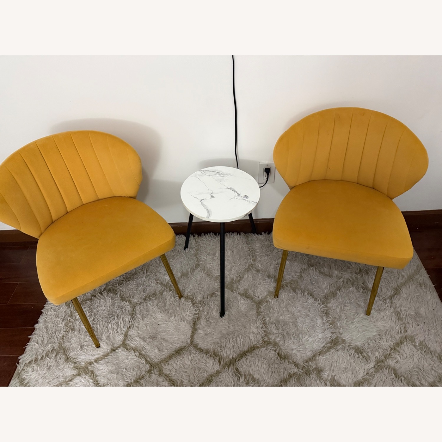 2 Velvet Accent Chairs + Marble Side Table  - image-1