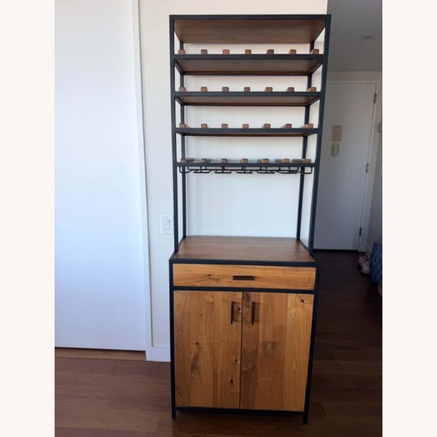 Crate & Barrel Dark Brown Wood Bar Cart - image-2