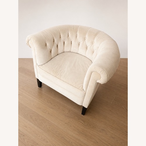 Used Pottery Barn Natural Suede Armchair for sale on AptDeco