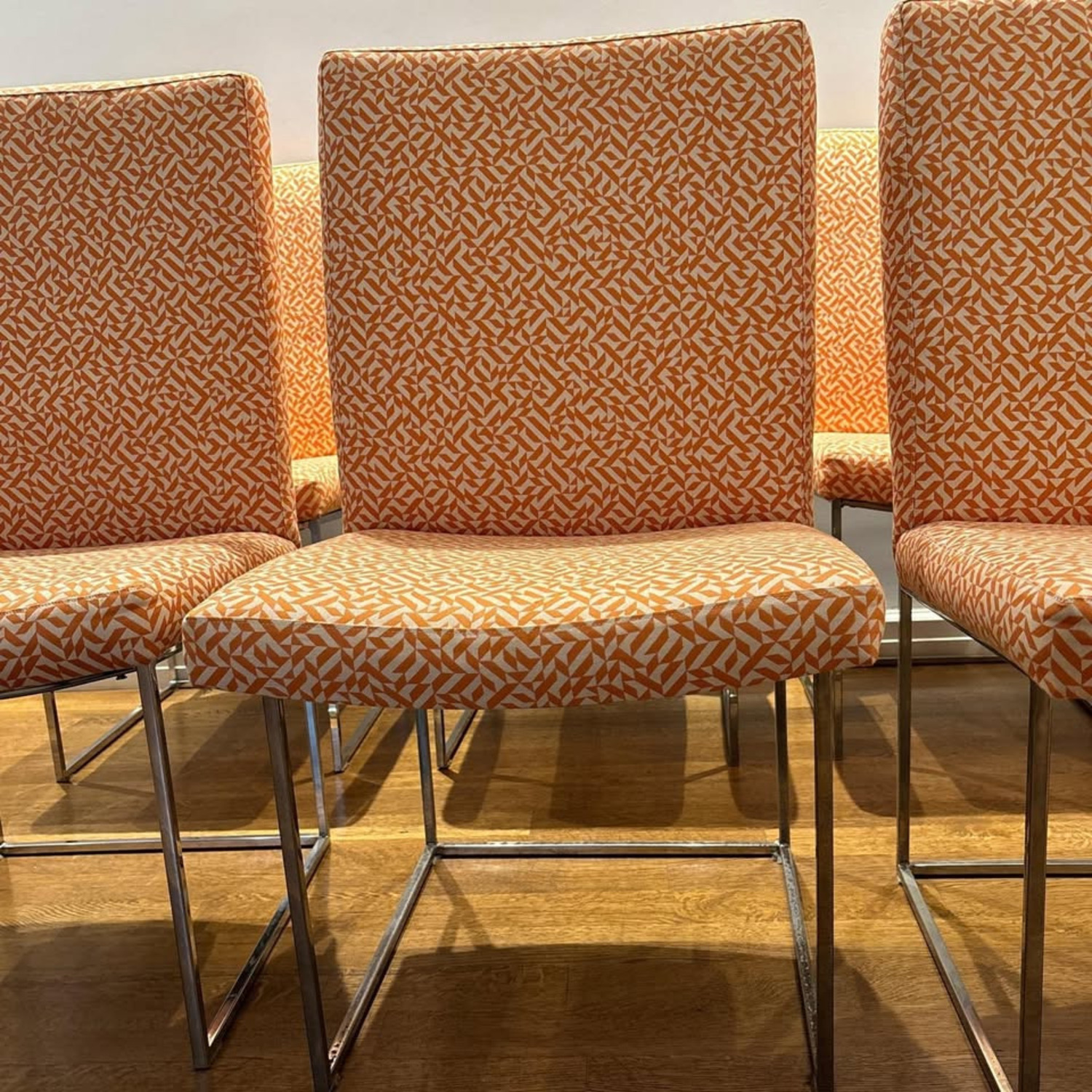 Milo Baughman Orange Fabric Dining Chairs - image-3