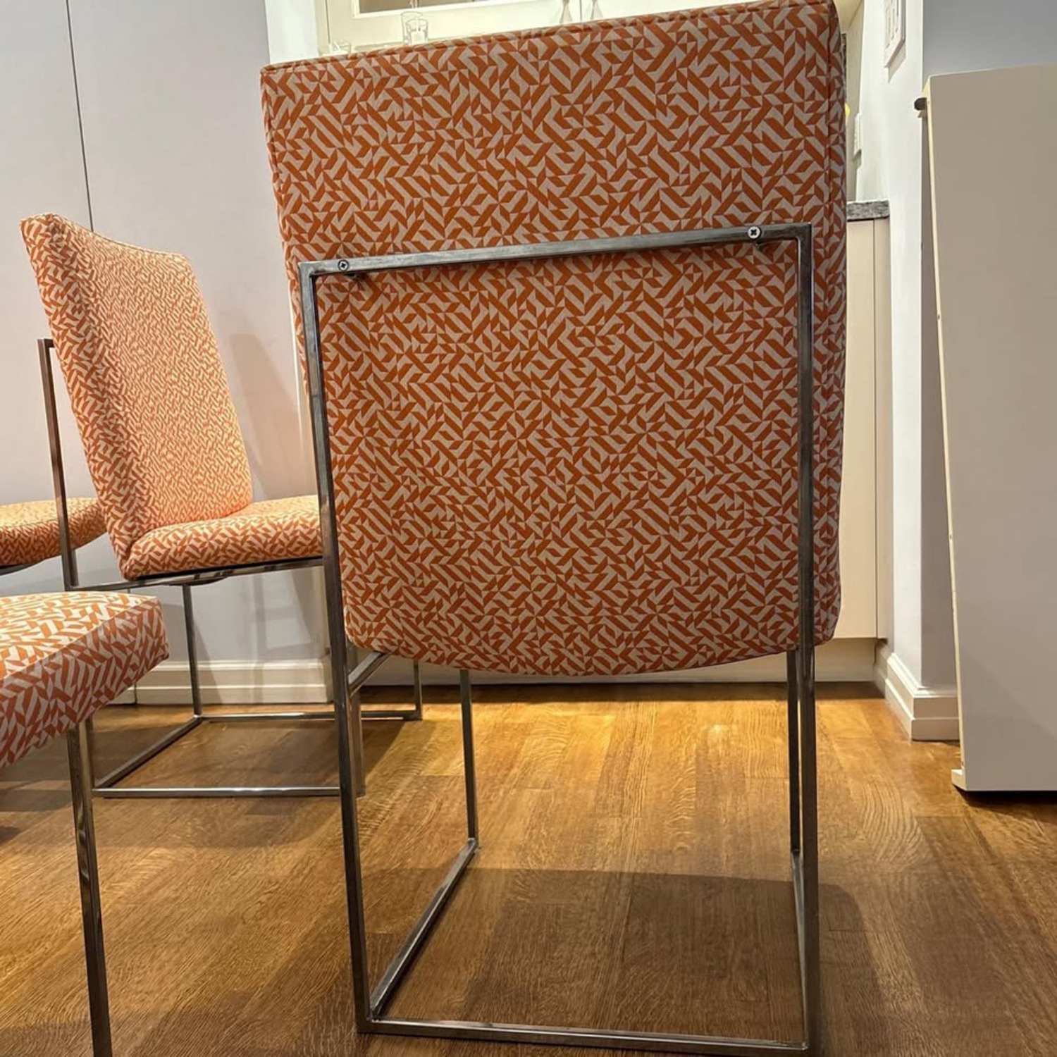 Milo Baughman Orange Fabric Dining Chairs - image-2