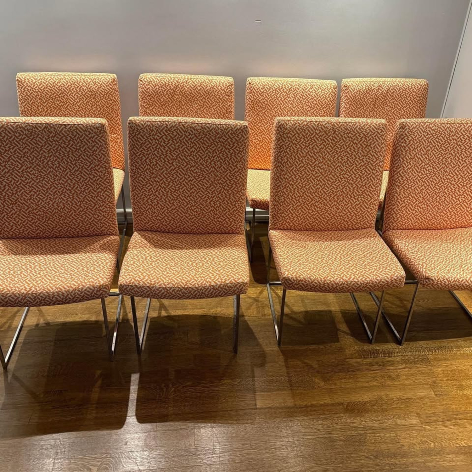 Milo Baughman Orange Fabric Dining Chairs - image-1