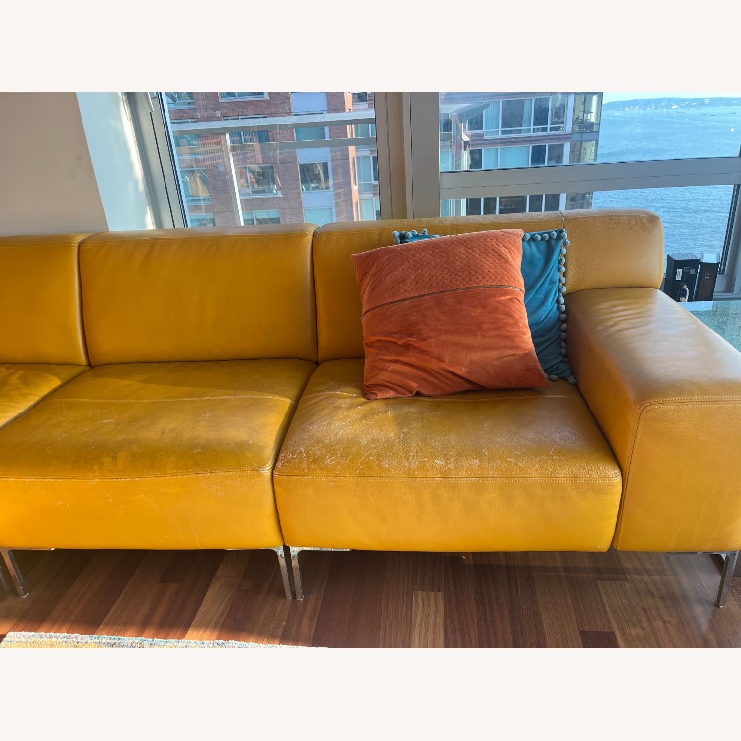 Yellow Leather 2 Piece Sectional - image-5