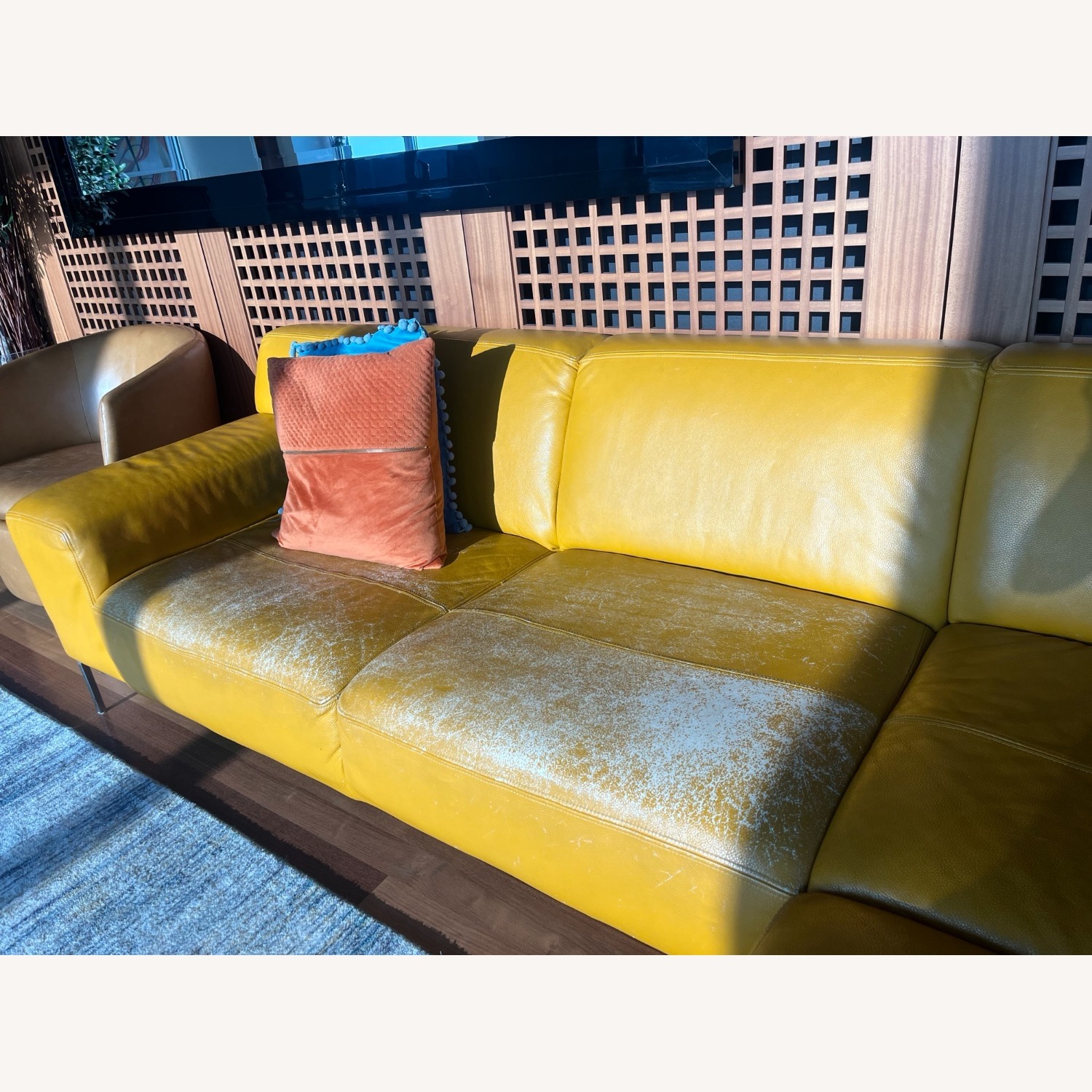 Yellow Leather 2 Piece Sectional - image-4