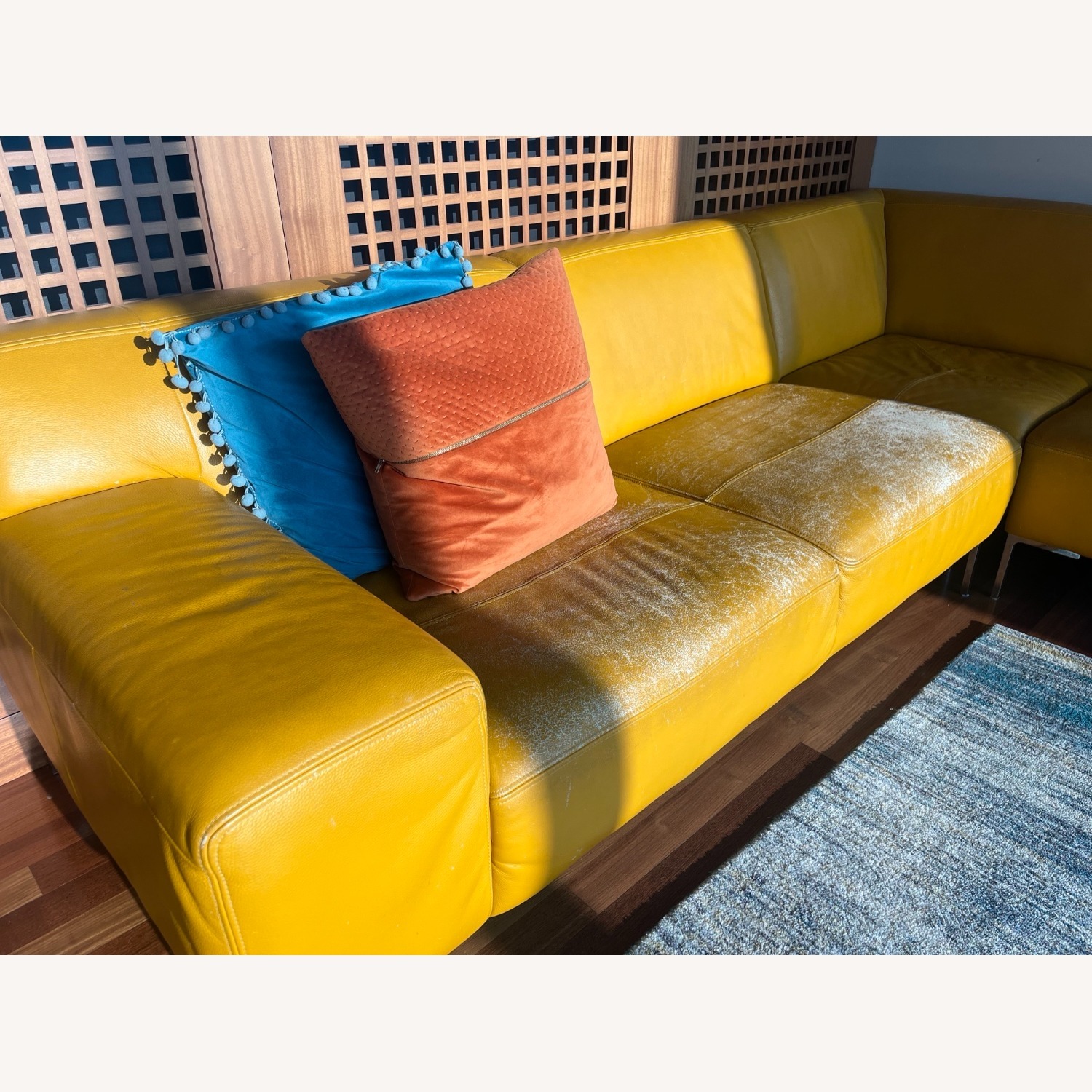Yellow Leather 2 Piece Sectional - image-3
