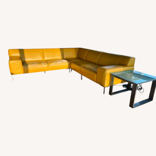 Used Yellow Leather 2 Piece Sectional for sale on AptDeco