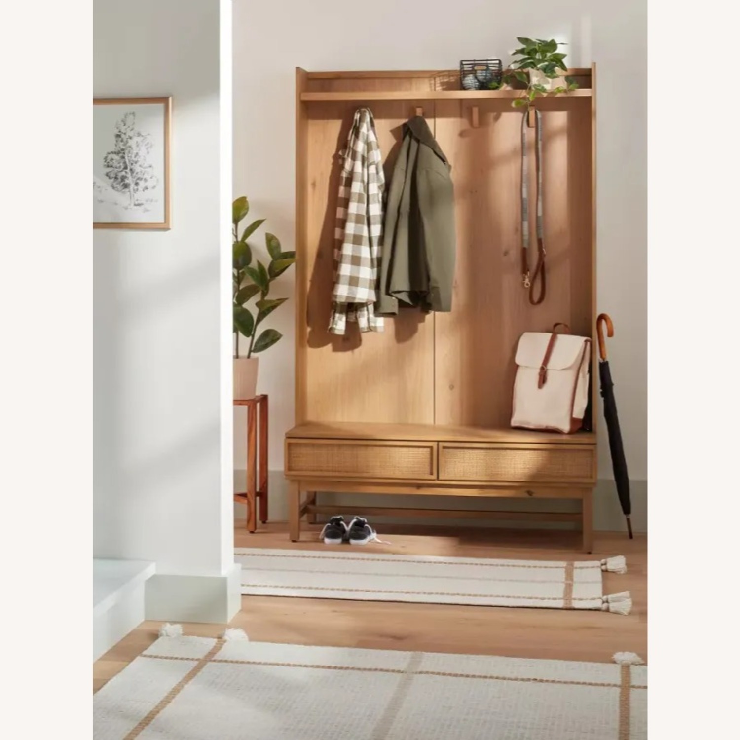 Target Wood & Cane Entryway Bench & Hall Tree - image-2