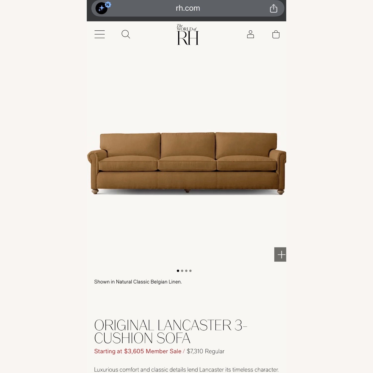 Restoration Hardware Lancaster 3 Cushion Sofa - image-5