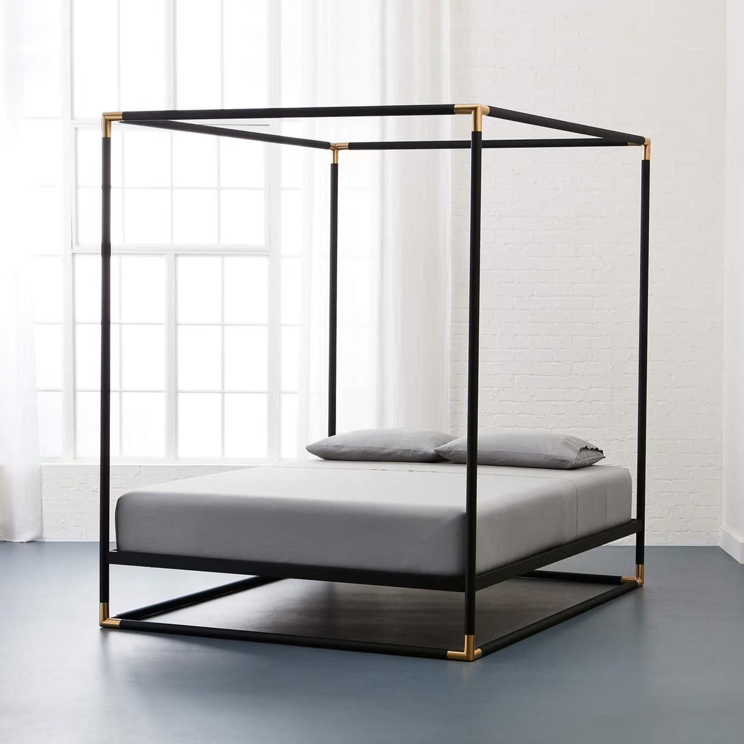 CB2 Modern Black Metal King Canopy Bed - image-4