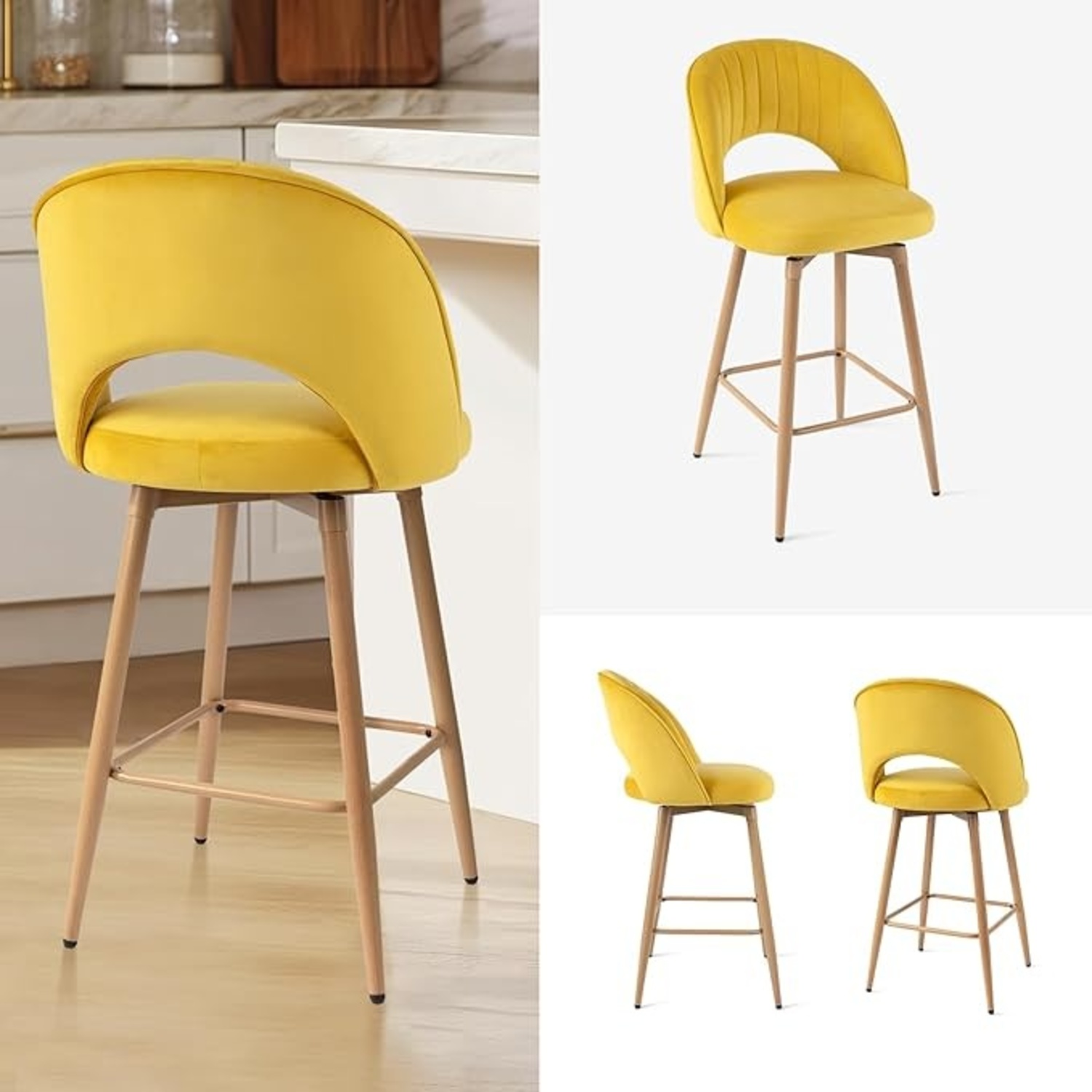 Amazon Kramzming Yellow Velvet Stool - image-6