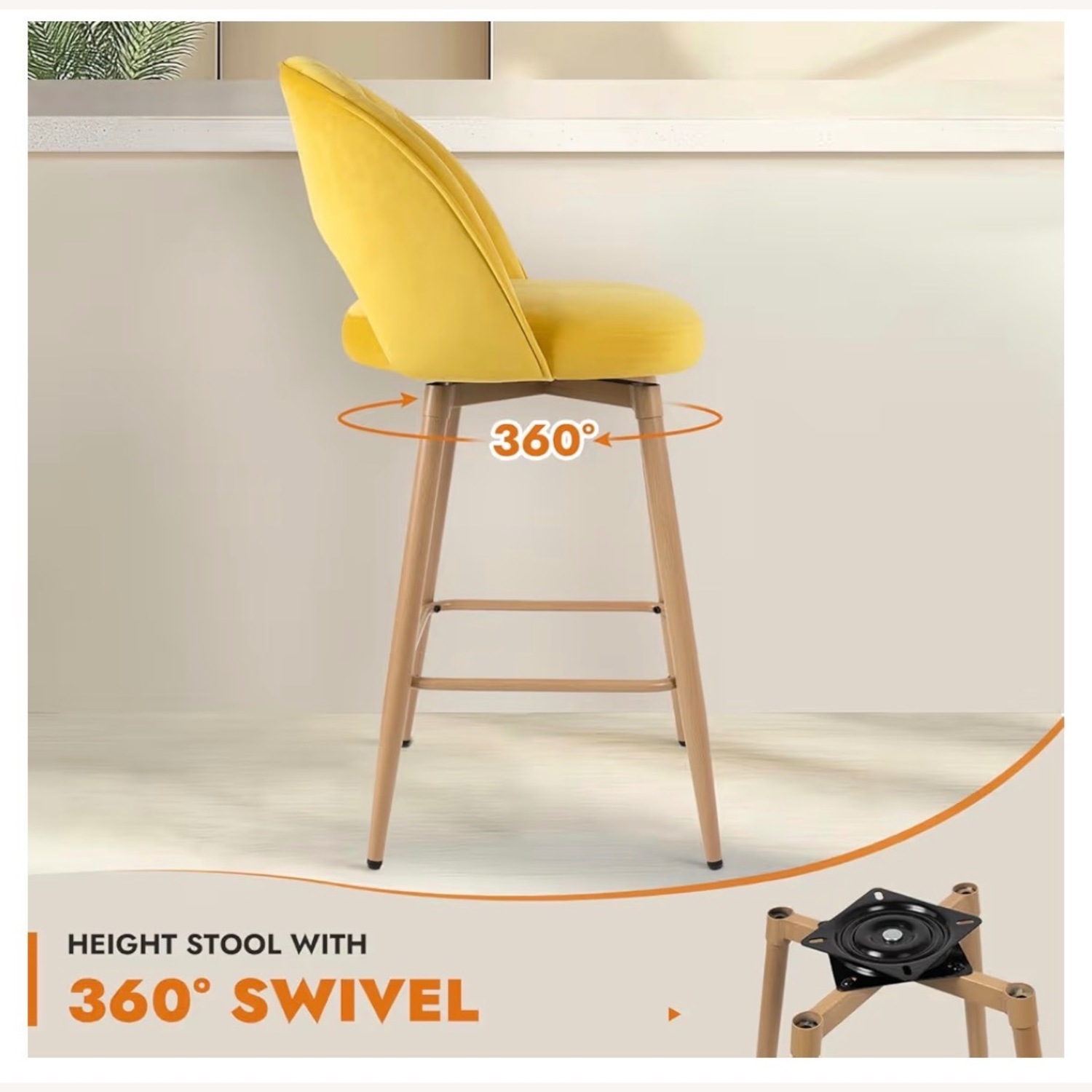 Amazon Kramzming Yellow Velvet Stool - image-3