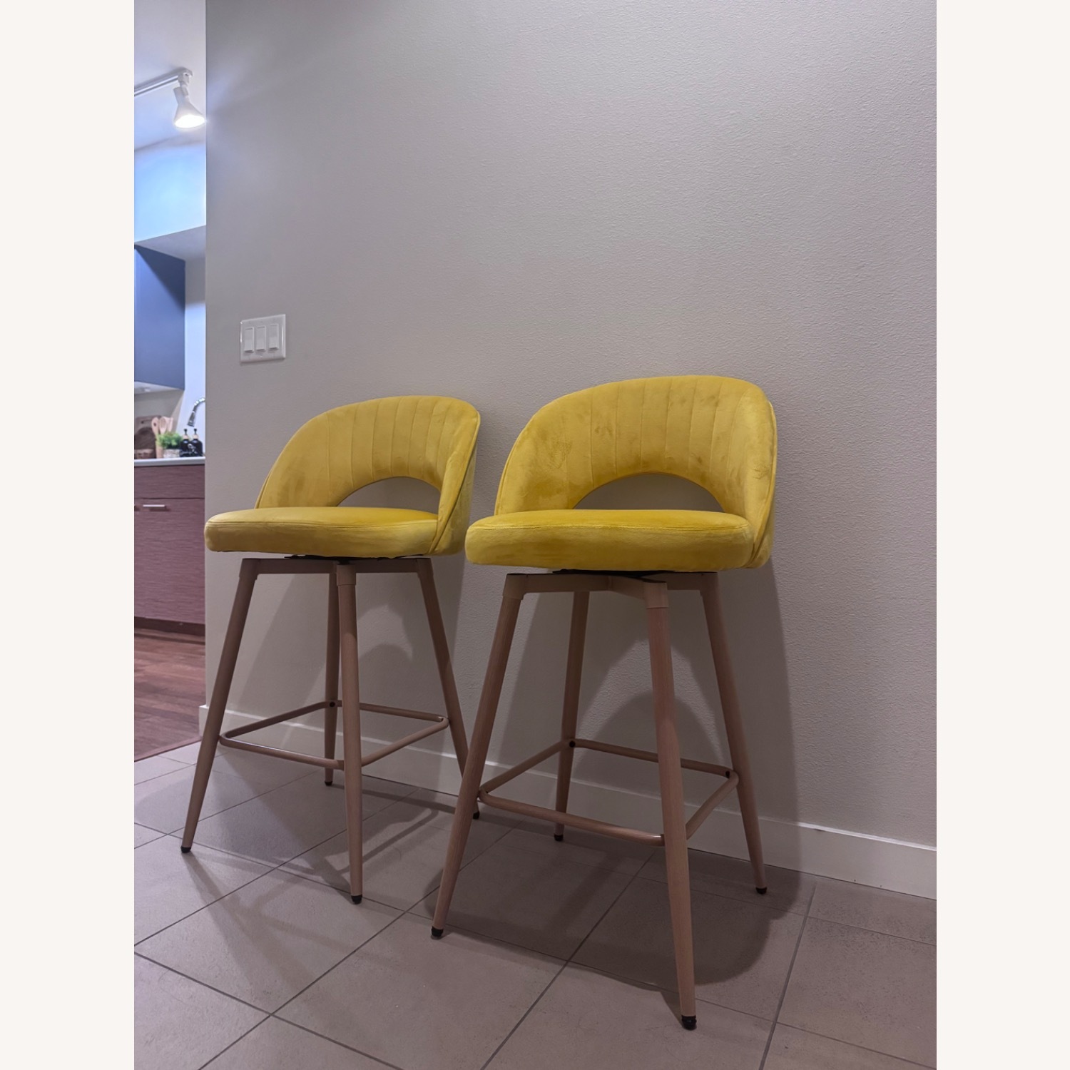 Amazon Kramzming Yellow Velvet Stool - image-2