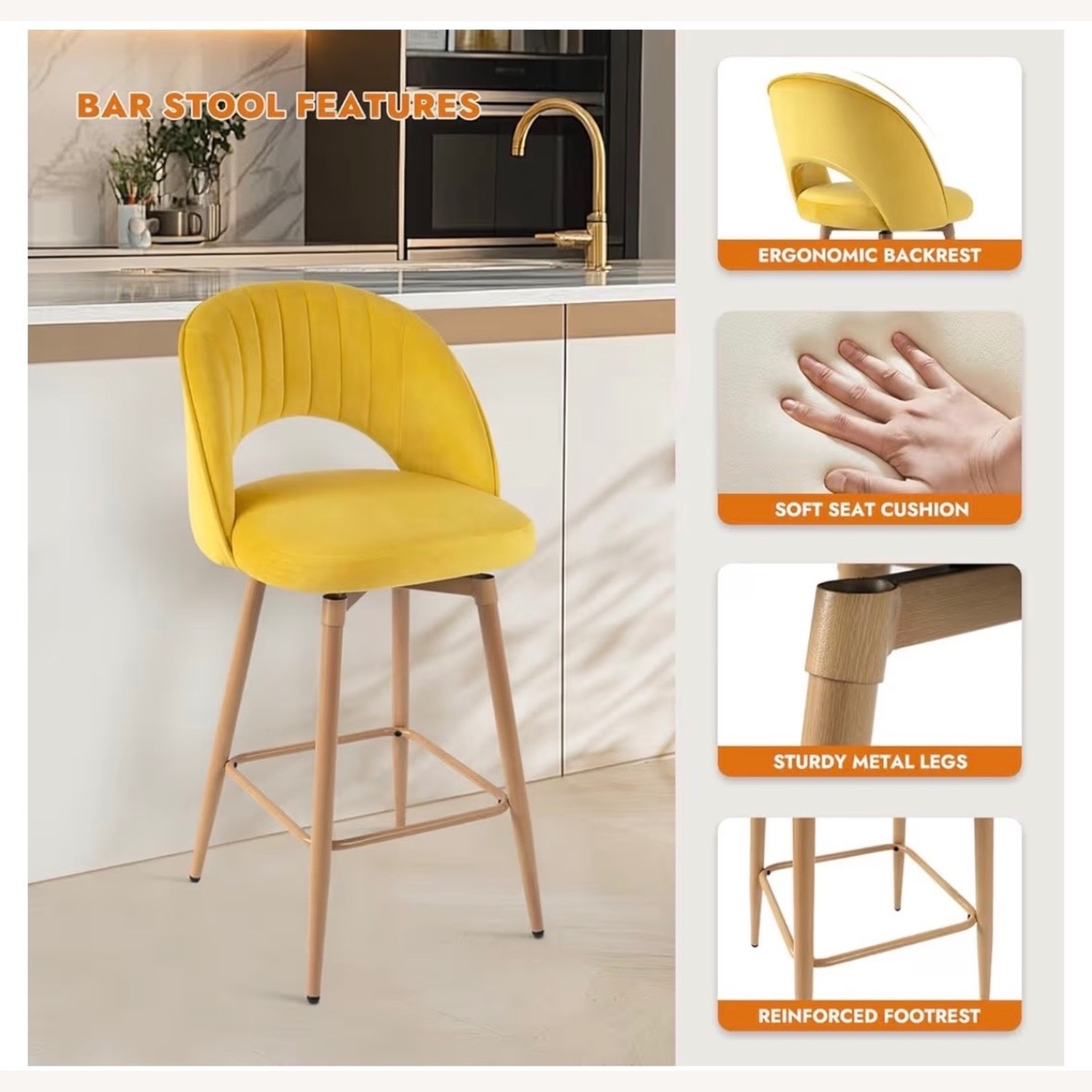 Amazon Kramzming Yellow Velvet Stool - image-5