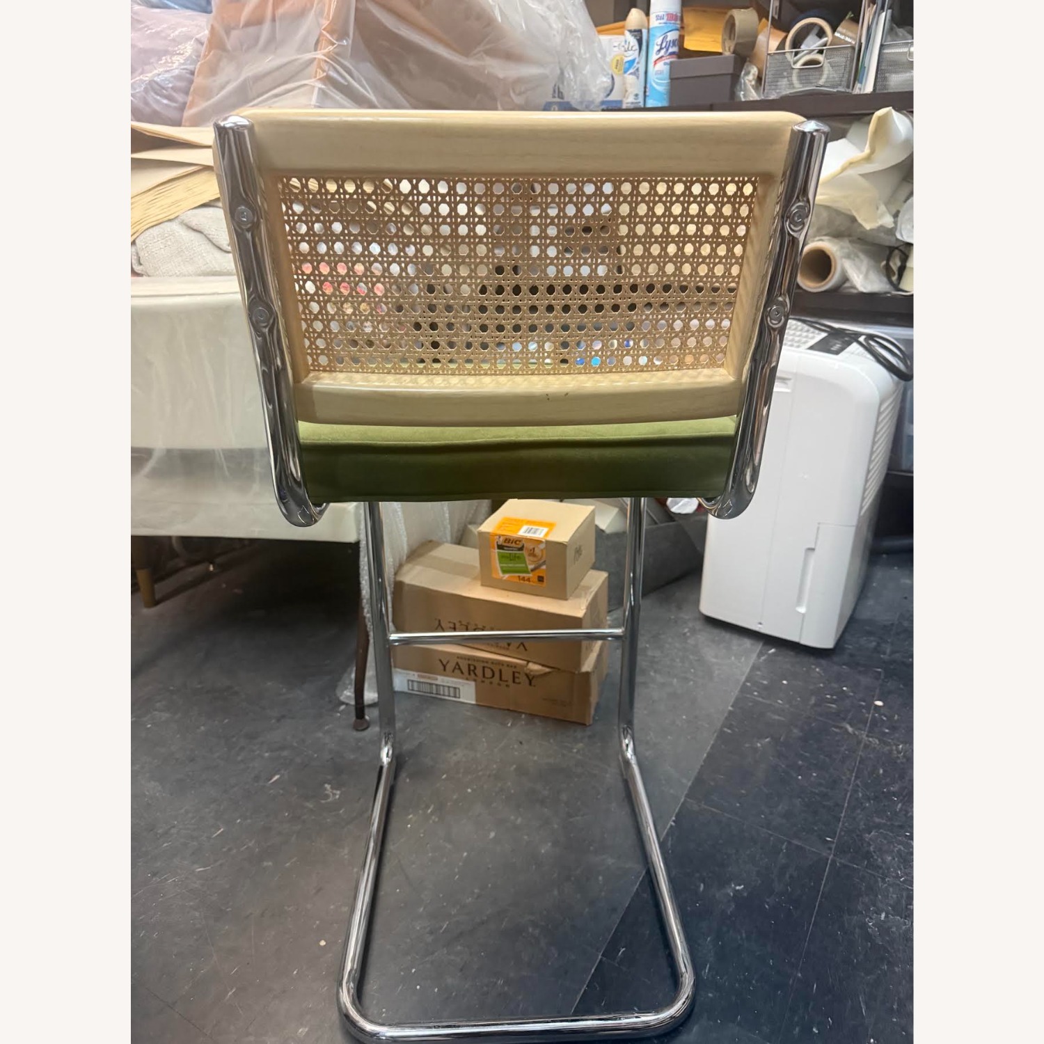Mid Century Modern Green Velvet Rattan Bar Stool  - image-10